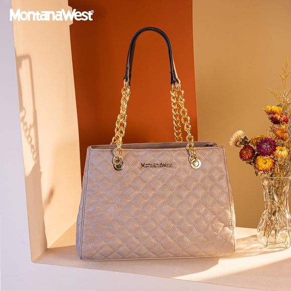 Tan Chain-Strap Holiday Shoulder Satchel - Picture 2 of 6